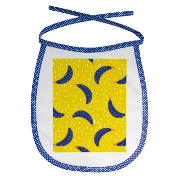 Yellow seamless with blue bananas, Σαλιάρα μωρού αλέκιαστη με κορδόνι Μπλε