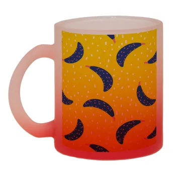 Yellow seamless with blue bananas, Κούπα γυάλινη δίχρωμη με βάση το κόκκινο ματ, 330ml