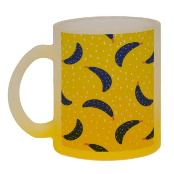 Yellow seamless with blue bananas, Κούπα γυάλινη δίχρωμη με βάση το κίτρινο ματ, 330ml
