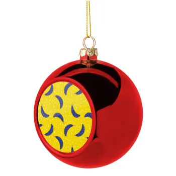 Yellow seamless with blue bananas, Christmas tree ball Red 8cm