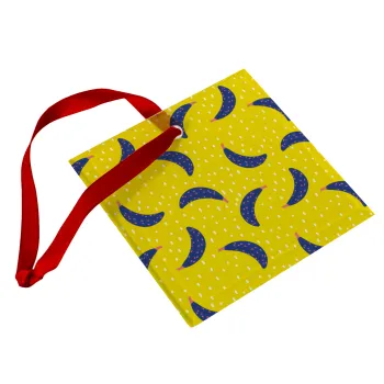 Yellow seamless with blue bananas, Christmas ornament, glass square ornament 9x9cm