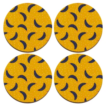 Yellow seamless with blue bananas, ΣΕΤ x4 Σουβέρ ξύλινα στρογγυλά plywood (9cm)