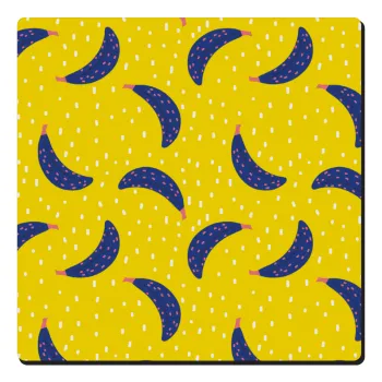 Yellow seamless with blue bananas, Τετράγωνο μαγνητάκι ξύλινο 6x6cm