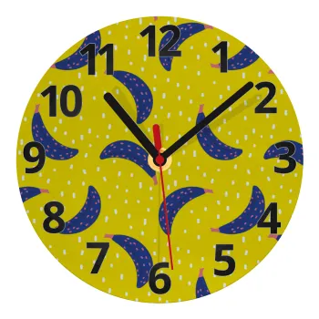 Yellow seamless with blue bananas, Ρολόι τοίχου γυάλινο (20cm)
