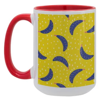 Yellow seamless with blue bananas, Κούπα Mega 15oz, κεραμική Κόκκινη, 450ml