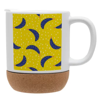 Yellow seamless with blue bananas, Κούπα, κεραμική με βάση φελού και καπάκι (ΜΑΤ), 330ml