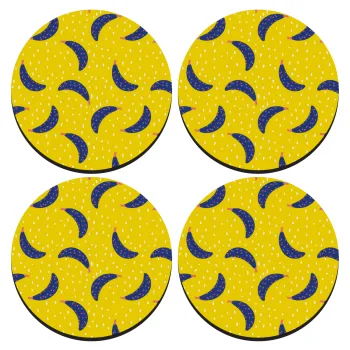 Yellow seamless with blue bananas, ΣΕΤ 4 Σουβέρ ξύλινα στρογγυλά (9cm)