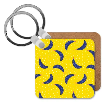 Yellow seamless with blue bananas, Μπρελόκ Ξύλινο τετράγωνο MDF