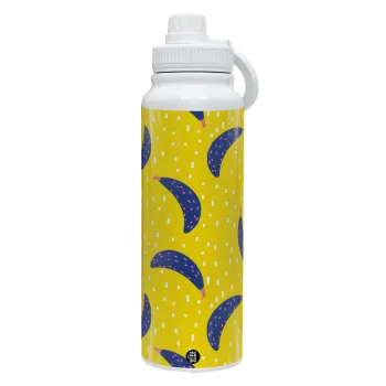 Yellow seamless with blue bananas, Θερμός 1L Ανοξείδωτο με Βάση Κινητού & Διπλά Τοιχώματα