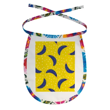 Yellow seamless with blue bananas, Σαλιάρα μωρού αλέκιαστη με κορδόνι Χρωματιστή