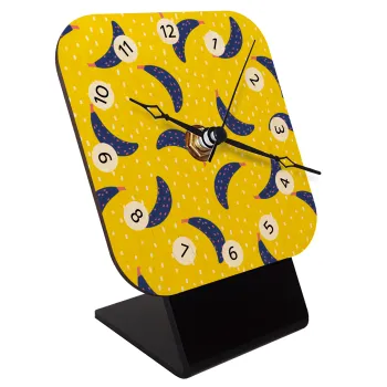 Yellow seamless with blue bananas, Επιτραπέζιο ρολόι σε φυσικό ξύλο (10cm)