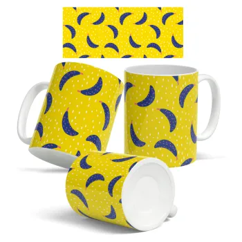 Yellow seamless with blue bananas, Κούπα, κεραμική, 330ml