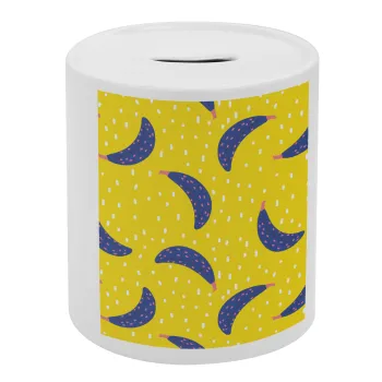 Yellow seamless with blue bananas, Κουμπαράς πορσελάνης με τάπα