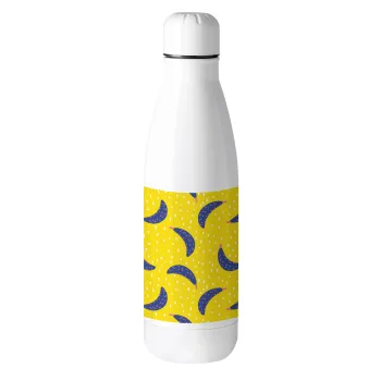 Yellow seamless with blue bananas, Metal mug thermos (Stainless steel), 500ml