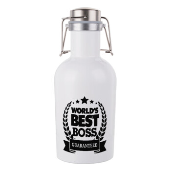 World's best boss stars, Μεταλλικό παγούρι Λευκό (Stainless steel) με καπάκι ασφαλείας 1L