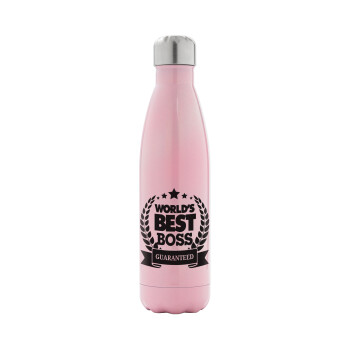 World's best boss stars, Metal mug thermos Pink Iridiscent (Stainless steel), double wall, 500ml