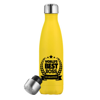 World's best boss stars, Yellow Stainless Steel Metallic Thermos, double-walled, 500ml