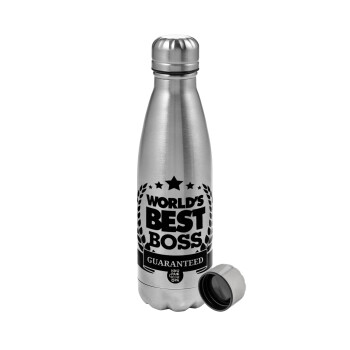 World's best boss stars, Metallic water bottle, stainless steel, 750ml