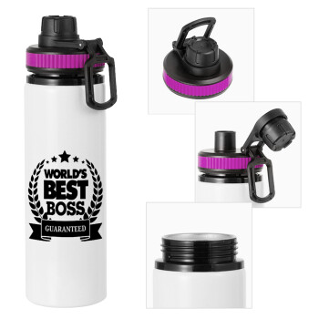World's best boss stars, Metallic water bottle with safety lid, 850ml aluminum