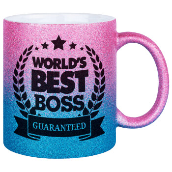 World's best boss stars, Κούπα Χρυσή/Μπλε Glitter, κεραμική, 330ml