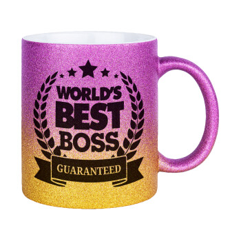 World's best boss stars, Κούπα Χρυσή/Ροζ Glitter, κεραμική, 330ml