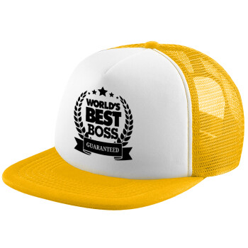 World's best boss stars, Καπέλο Soft Trucker με Δίχτυ Κίτρινο/White 