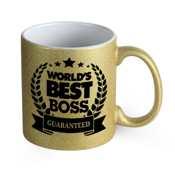 World's best boss stars, Κούπα Χρυσή Glitter που γυαλίζει, κεραμική, 330ml