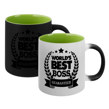 World's best boss stars, Κούπα Μαγική εσωτερικό πράσινο, κεραμική 330ml που αλλάζει χρώμα με το ζεστό ρόφημα
