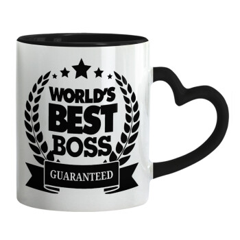 World's best boss stars, Κούπα καρδιά χερούλι μαύρη, κεραμική, 330ml
