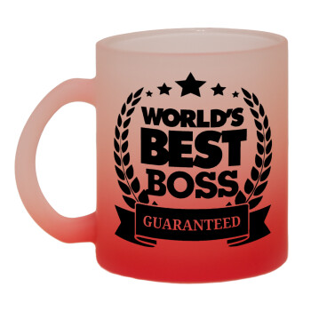 World's best boss stars, Κούπα γυάλινη δίχρωμη με βάση το κόκκινο ματ, 330ml
