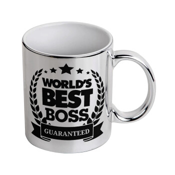 World's best boss stars, Κούπα κεραμική, ασημένια καθρέπτης, 330ml