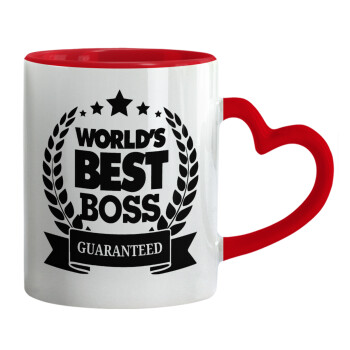 World's best boss stars, Κούπα καρδιά χερούλι κόκκινη, κεραμική, 330ml