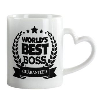 World's best boss stars, Κούπα καρδιά χερούλι λευκή, κεραμική, 330ml