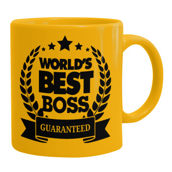 World's best boss stars, Κούπα, κεραμική κίτρινη, 330ml