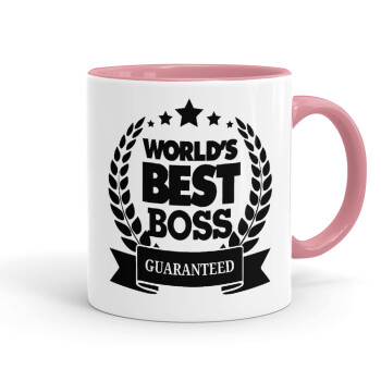 World's best boss stars, Κούπα χρωματιστή ροζ, κεραμική, 330ml