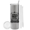 Tumbler stainless steel Silver 600ml, with metal straw & cleaning brush