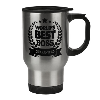 World's best boss stars, Stainless steel travel mug with lid, double wall 450ml