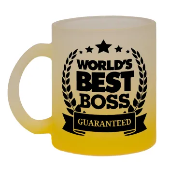 World's best boss stars, Κούπα γυάλινη δίχρωμη με βάση το κίτρινο ματ, 330ml