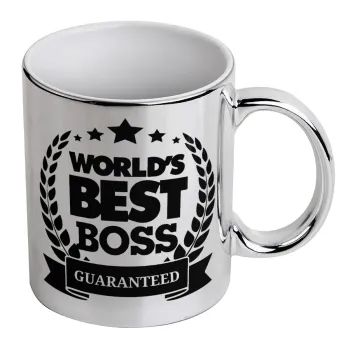 World's best boss stars, Κούπα κεραμική, ασημένια καθρέπτης, 330ml