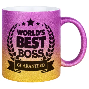World's best boss stars, Κούπα Χρυσή/Ροζ Glitter, κεραμική, 330ml