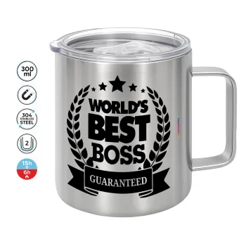 World's best boss stars, Double-walled stainless steel mug 300ml with temperature-retaining lid