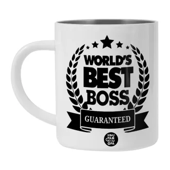 World's best boss stars, Λευκή Ανοξείδωτη Μεταλλική Κούπα 450ml - Διπλού Τοιχώματος 