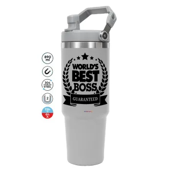 World's best boss stars, GREY color, 890ml (30oz) stainless Steel Tumbler with Handle