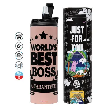 World's best boss stars, Tumbler stainless steel PINK 600ml