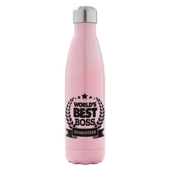 World's best boss stars, Metal mug thermos Pink Iridiscent (Stainless steel), double wall, 500ml