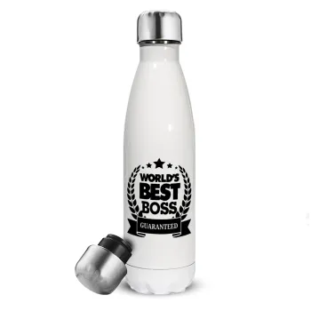 World's best boss stars, Μεταλλικό παγούρι θερμός Λευκό (Stainless steel), διπλού τοιχώματος, 500ml
