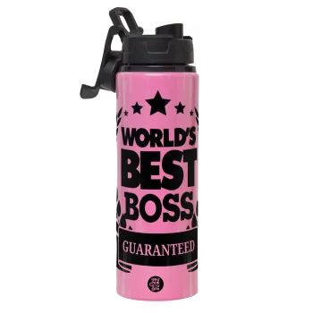 World's best boss stars, Μεταλλικό παγούρι νερού με καπάκι ασφαλείας, αλουμινίου 850ml