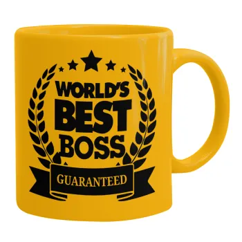 World's best boss stars, Κούπα, κεραμική κίτρινη, 330ml
