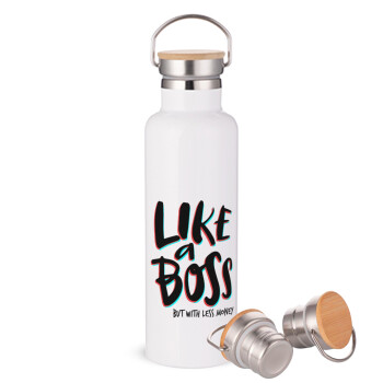 Like a boss, but with less money!!!, Stainless steel White with wooden lid (bamboo), double wall, 750ml