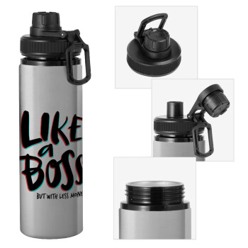 Like a boss, but with less money!!!, Μεταλλικό παγούρι νερού με καπάκι ασφαλείας, αλουμινίου 850ml